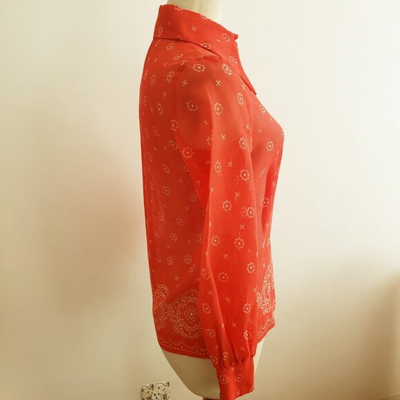 Vintage Red Long Sleeve Pointed Collar Button Down Shirt Blouse by … - Picture 3 of 9